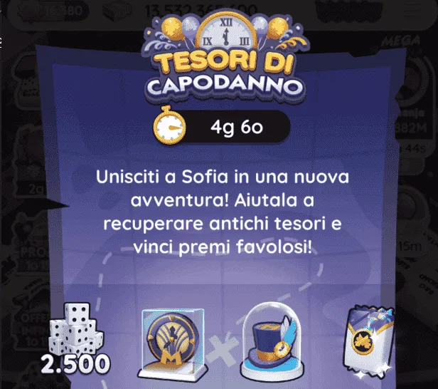 Elenco delle ricompense dei tesori di Capodanno di Monopoly Go